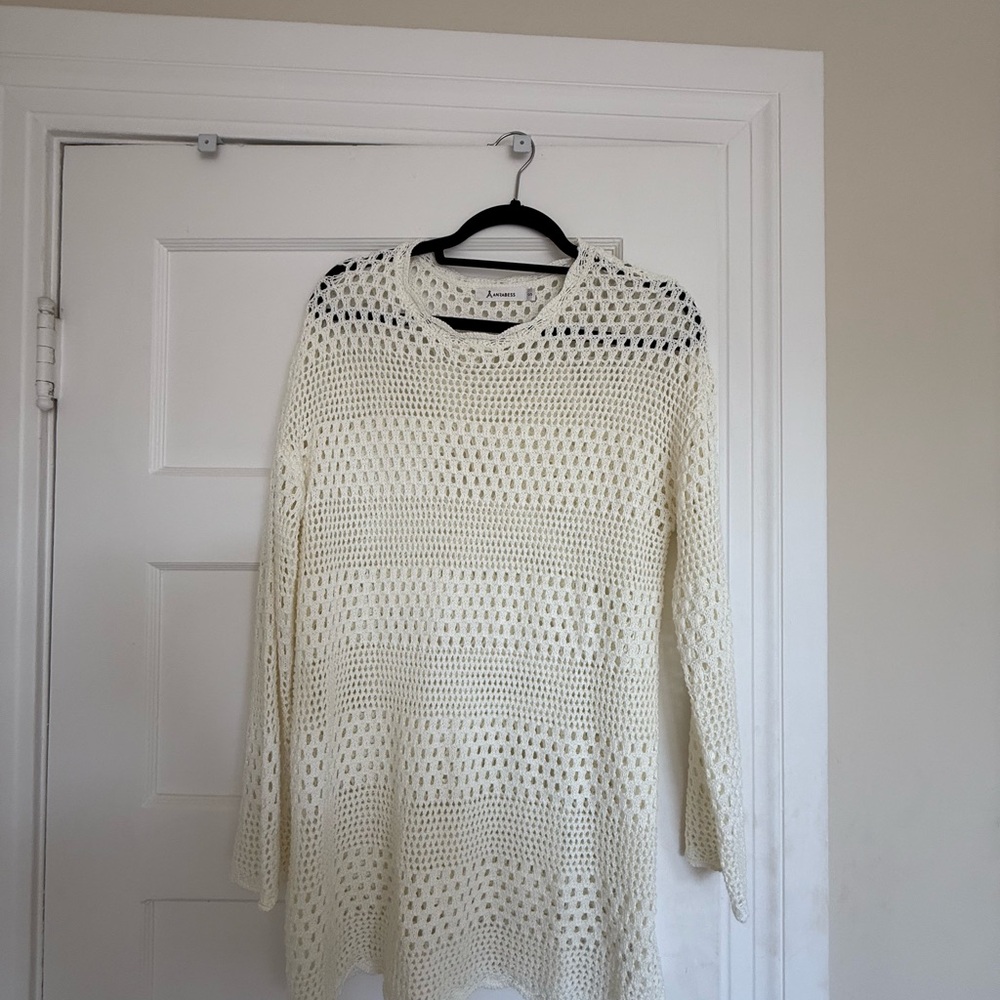 Cream and White Crochet Swim Cover-Up with Mesh Design - Picture 2 of 4